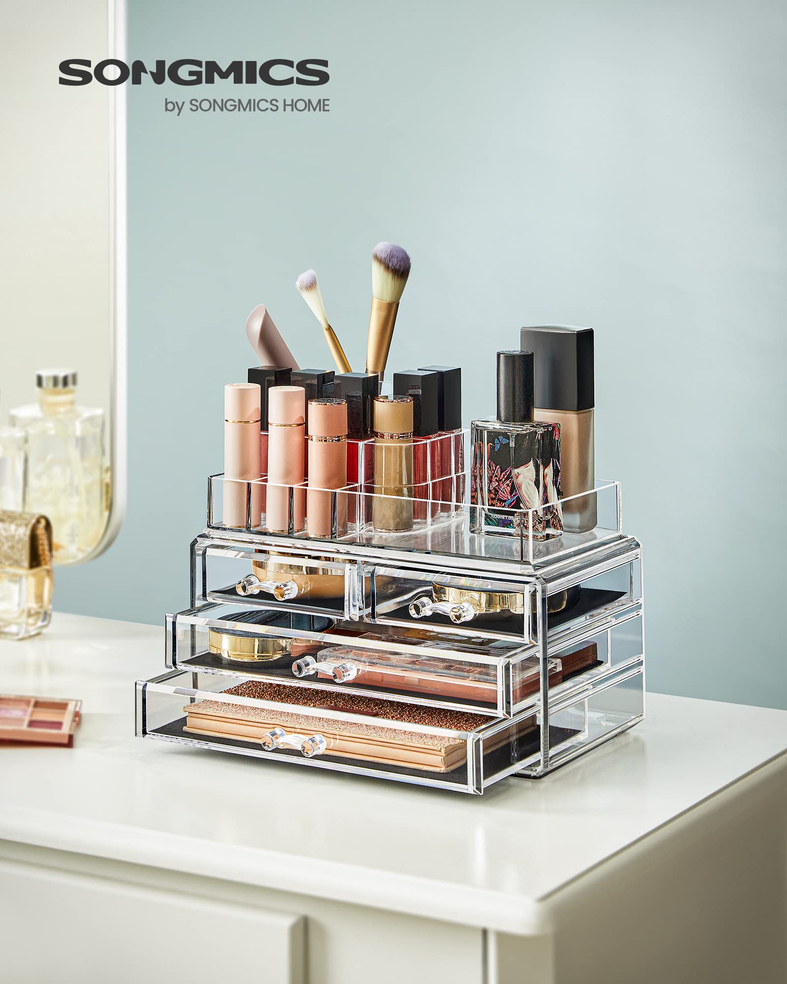 songmics-make-up-organizer-jka001tp-kosmetik-organizer-transparent-mit-4-schubla image 2