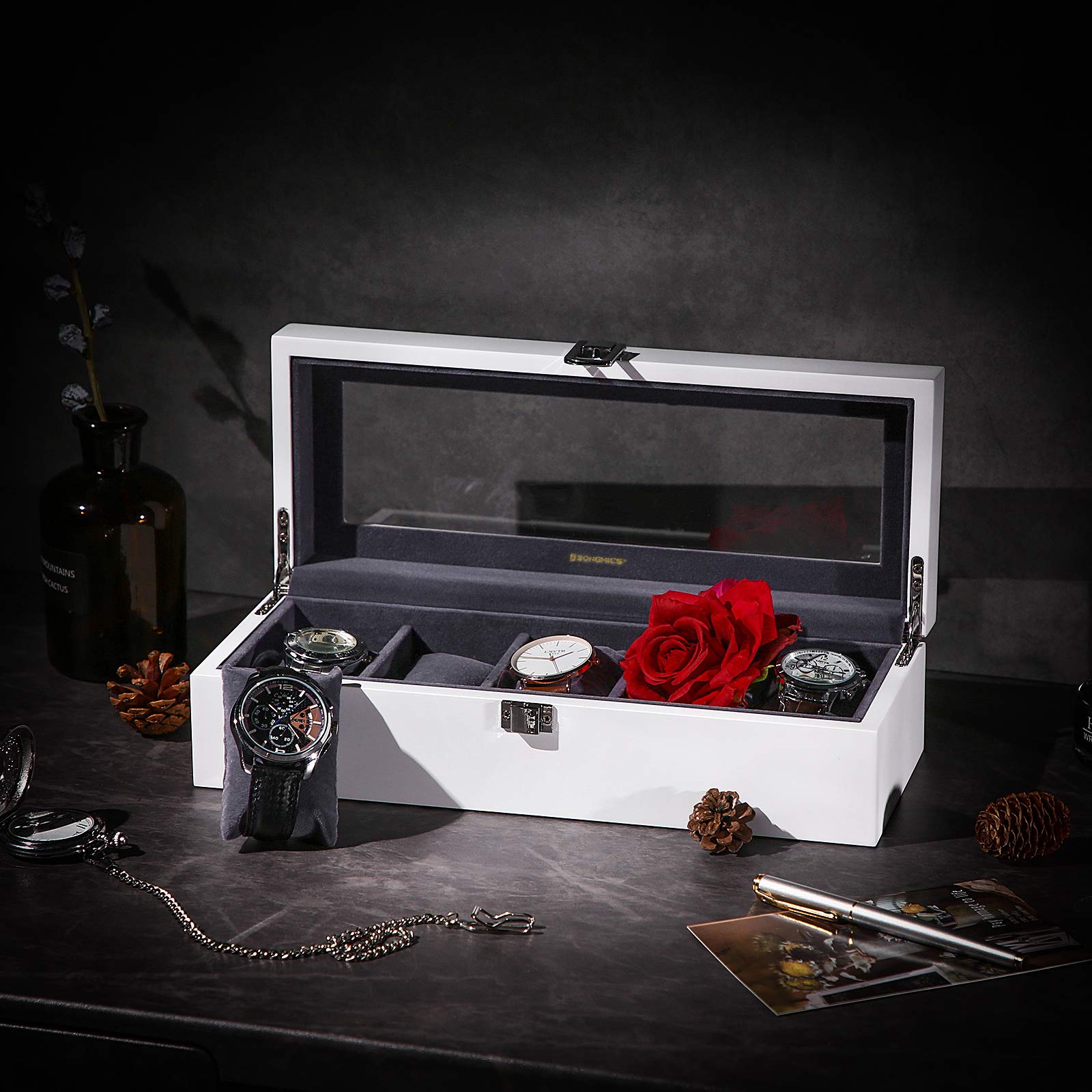 songmics-uhrenbox-jow05wt-mit-5-f-chern-glasdeckel-wei image 2