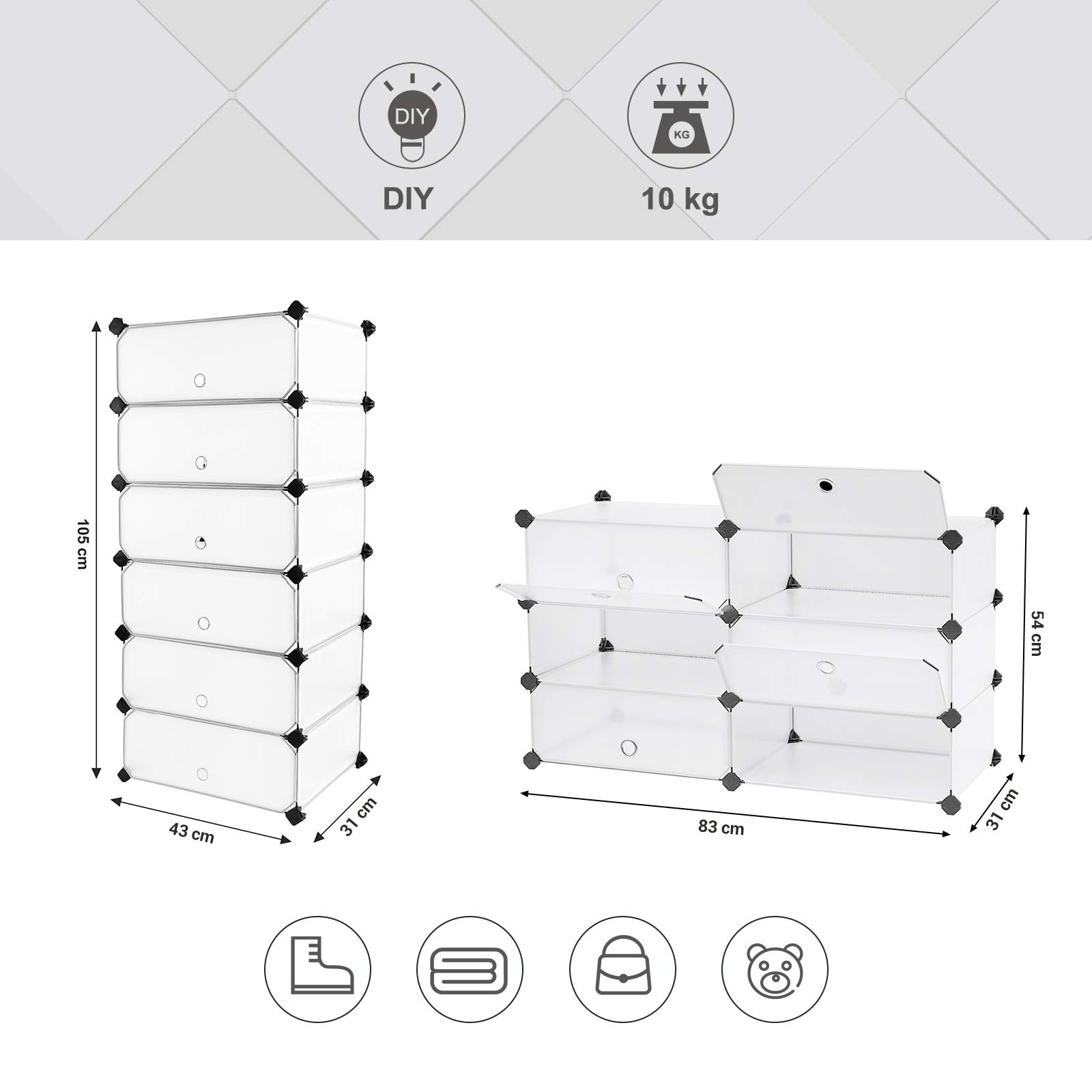 songmics-schuhregal-lpc06w-steckregal-wei-43-x-31-x-105-cm image 3