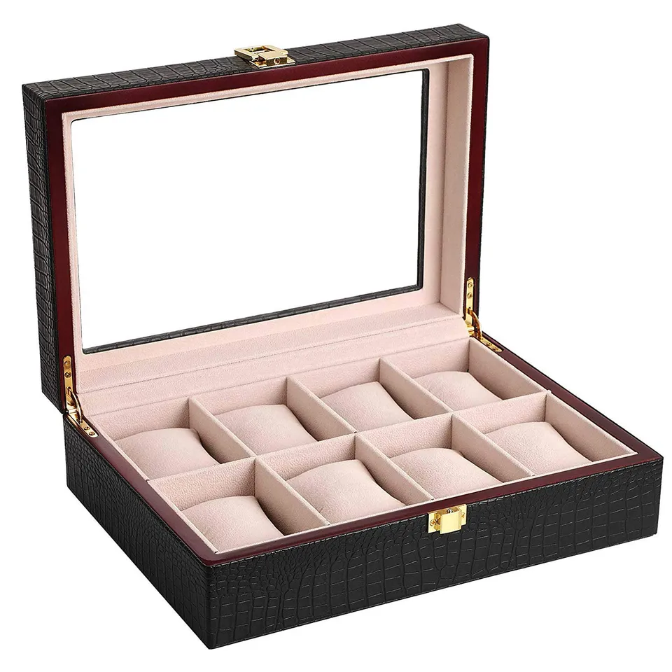 songmics-uhrenbox-jwb08b-schwarz-glasdeckel-uhrenkoffer-f-r-8-uhren image 1