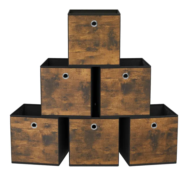 songmics-aufbewahrungsbox-rfb133b01-6er-set-33-x-33-x-33-cm-vintagebraun-schwarz image 1