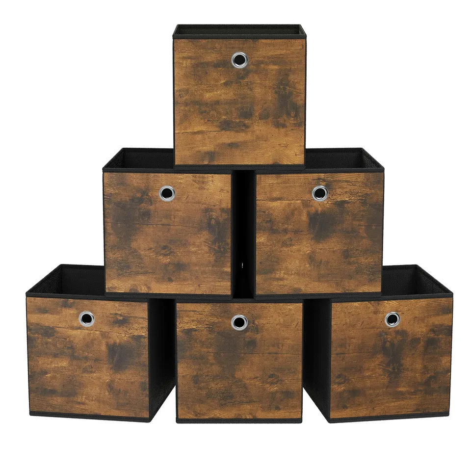songmics-aufbewahrungsbox-rfb133b01-6er-set-33-x-33-x-33-cm-vintagebraun-schwarz image 1