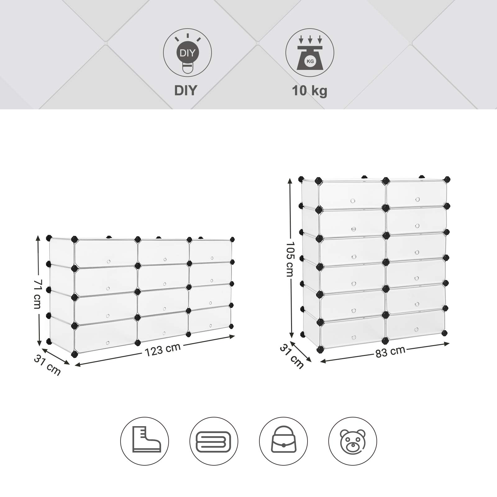 songmics-steckregal-lpc26w-schuhregal-aus-kunststoff-83-x-31-x-105-cm-wei image 3