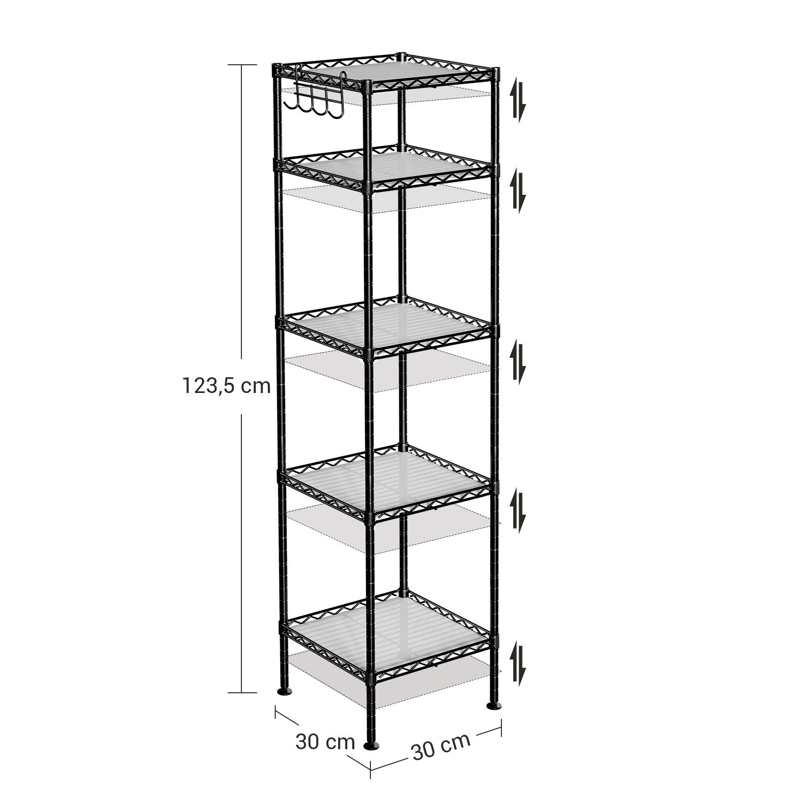 songmics-lgr23bk-badezimmerregal-standregal-5-ebenen-30x30x123-5-cm-schwarz-tran image 3
