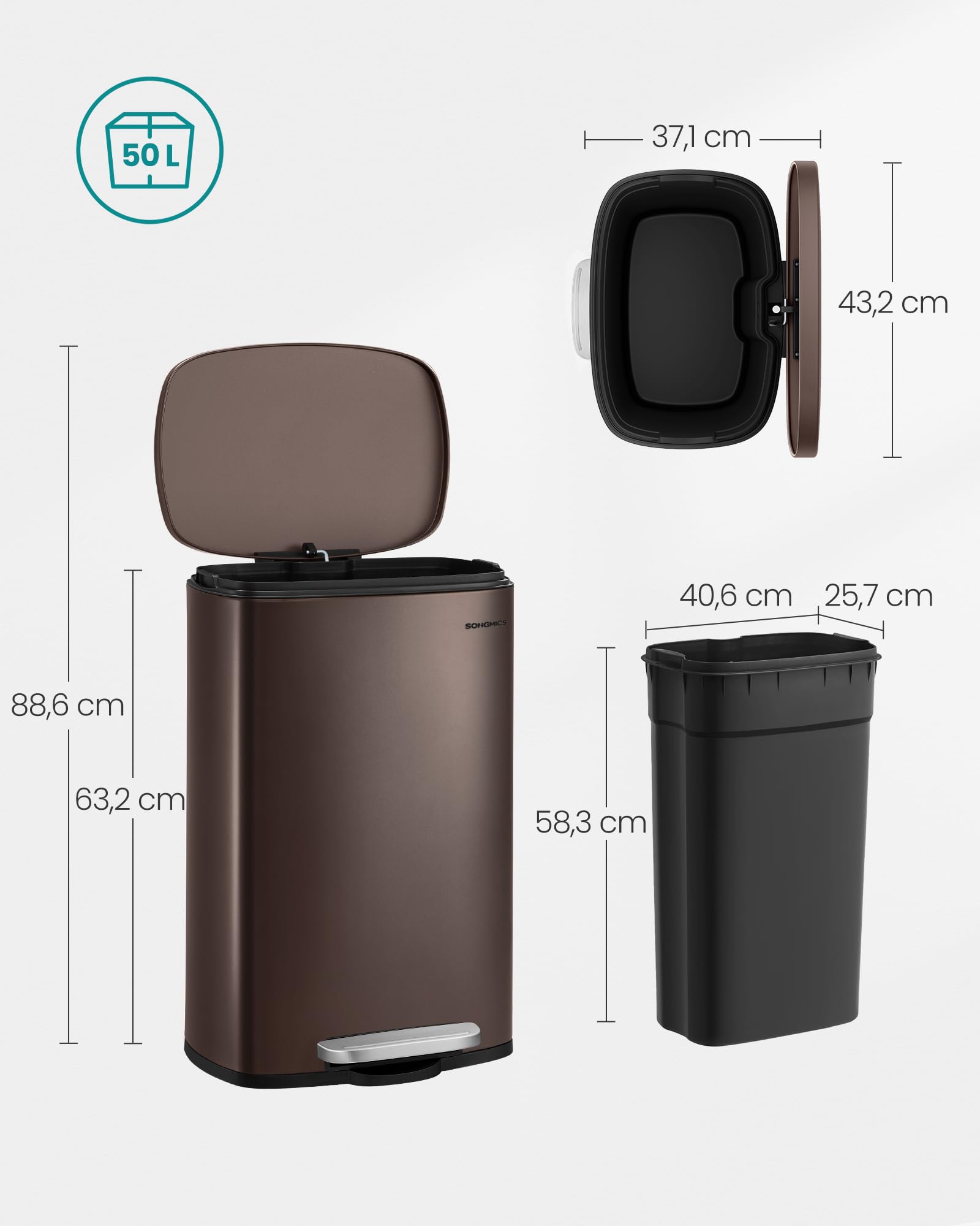 songmics-k-chenabfalleimer-50-l-ltb50br02-treteimer-stahl-braun-soft-close image 5