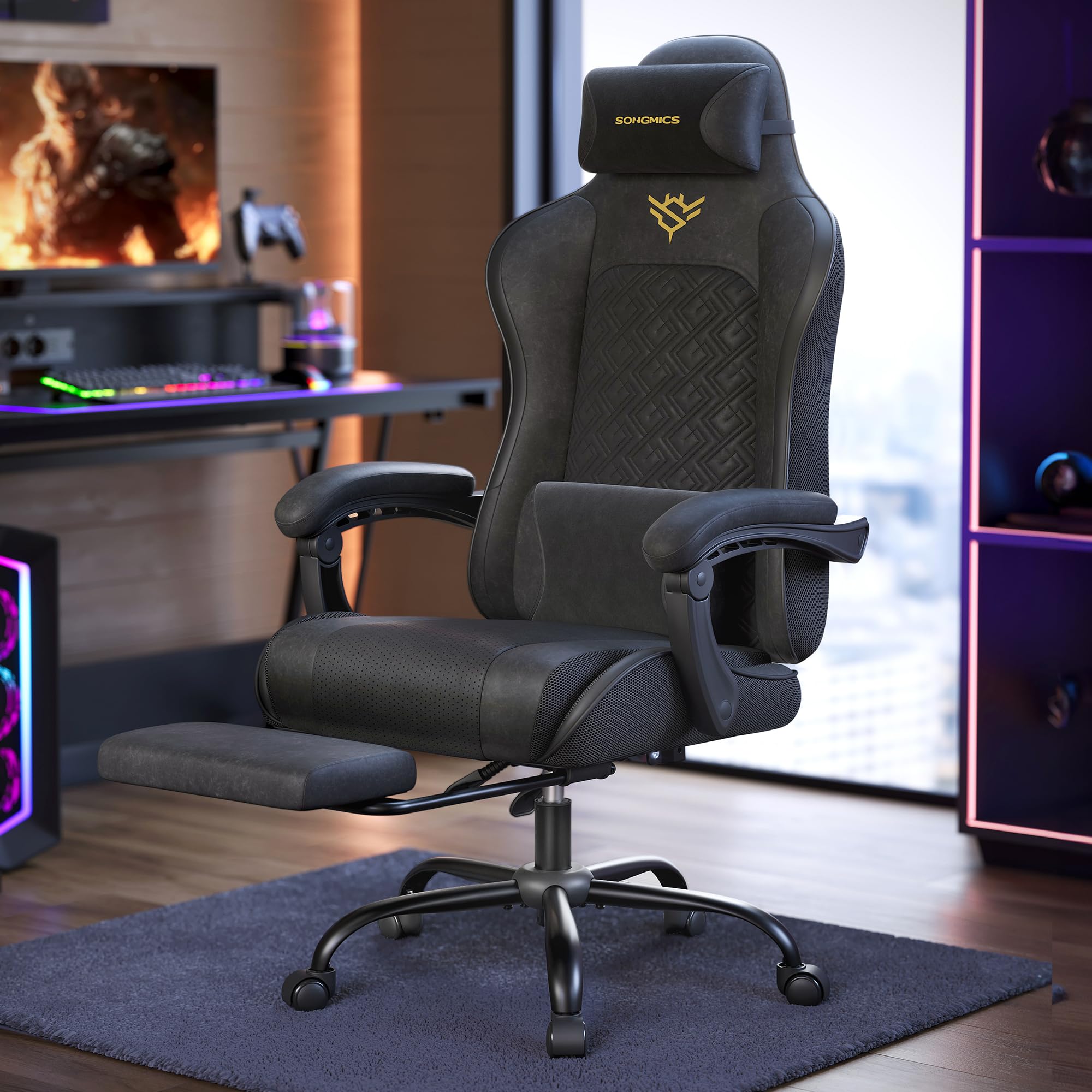 songmics-gaming-stuhl-obg079b01-tintenschwarz-ergonomischer-b-rostuhl-mit-fu-st- image 2