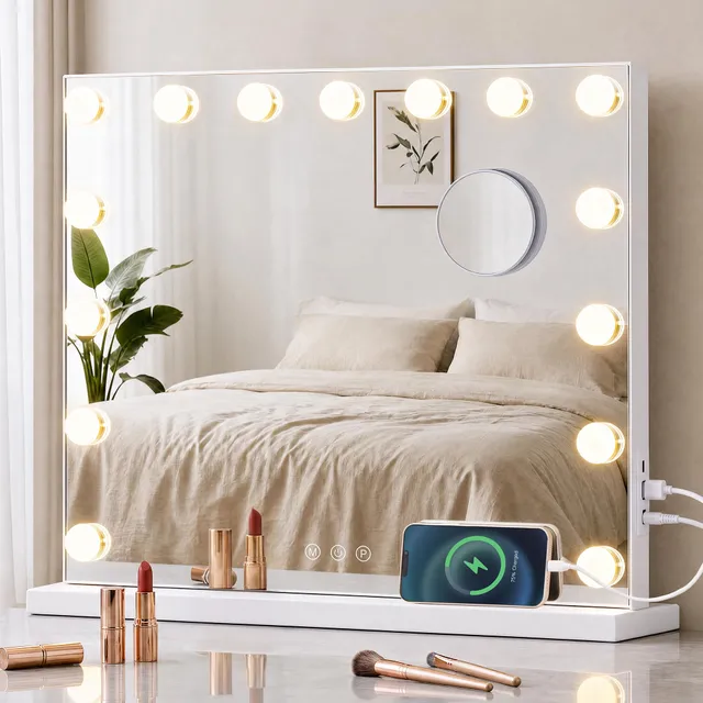 songmics-hollywood-schminkspiegel-mit-beleuchtung-15-leds-kosmetikspiegel-mattwe image 1