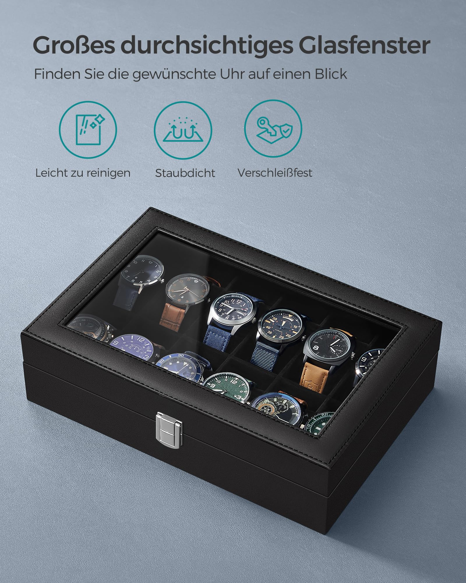 songmics-uhrenbox-jwb12b-mit-12-f-chern-und-glasdeckel-schwarz image 4