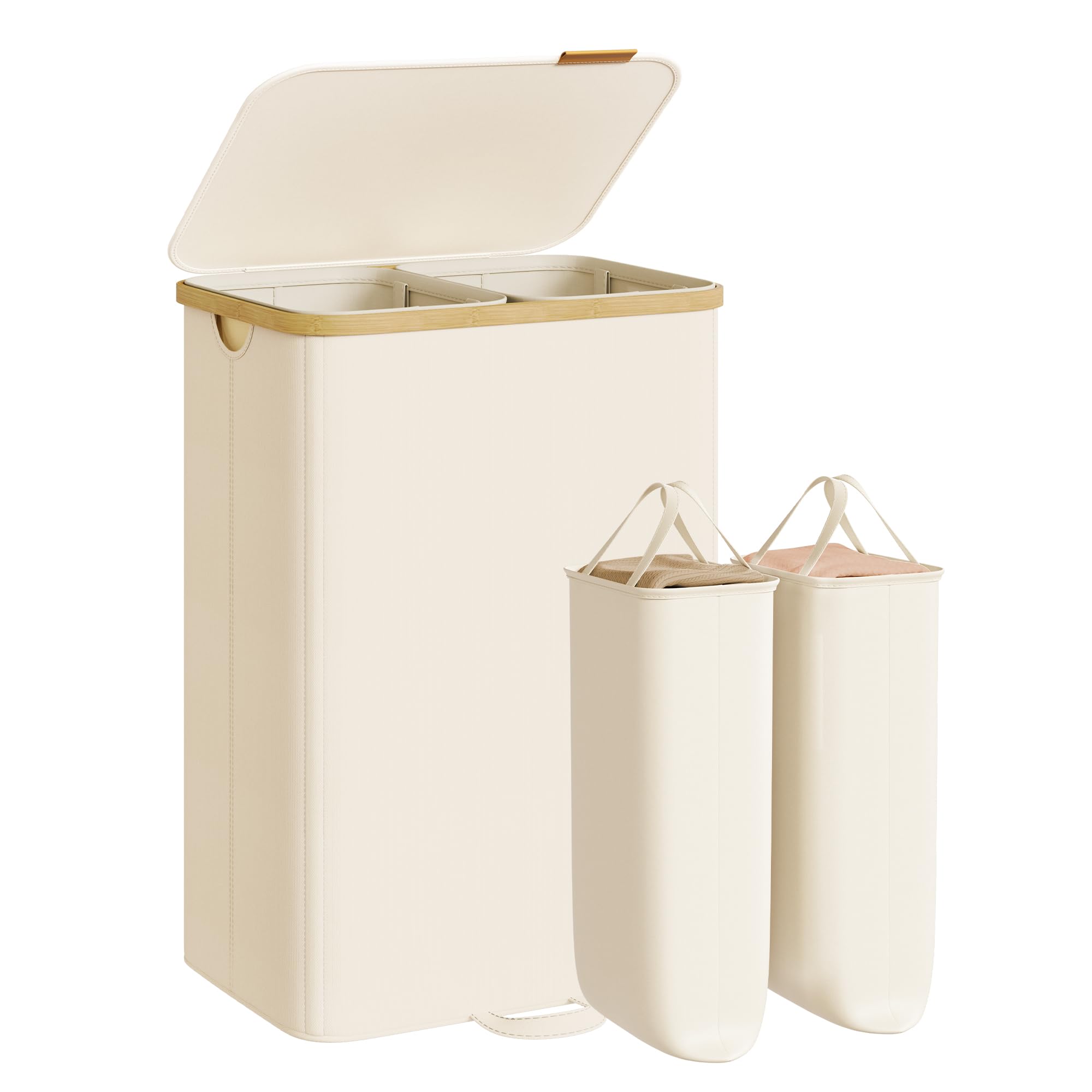 songmics-w-schekorb-mit-deckel-150-liter-2-f-cher-bambusrahmen image 1