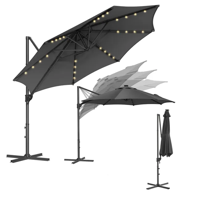 songmics-ampelschirm-300-cm-mit-28-solar-led-upf-50-grau image 1