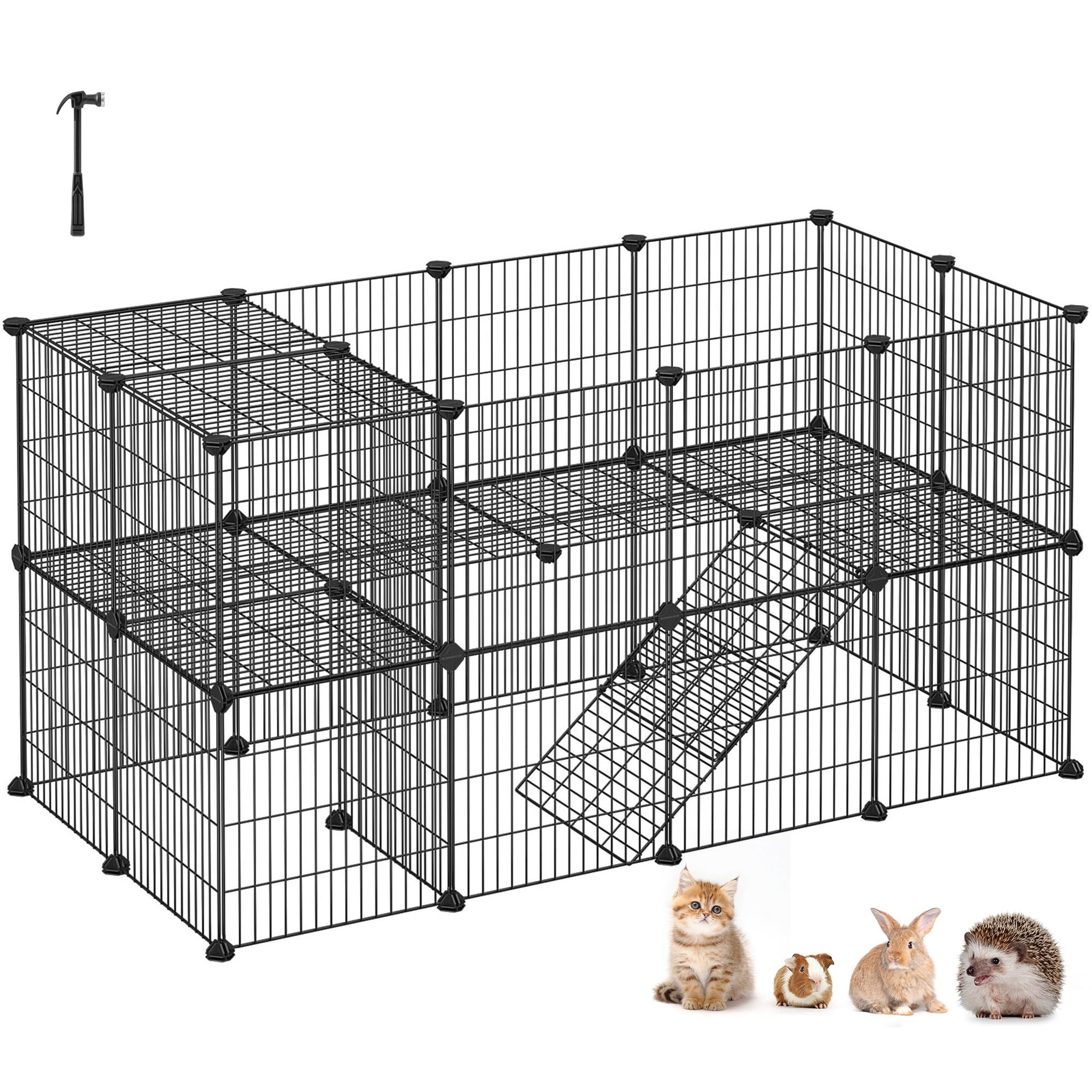 songmics-lpi02h-kleintiergehege-modular-2-ebenen-143-x-73-x-71-cm-schwarz image 1