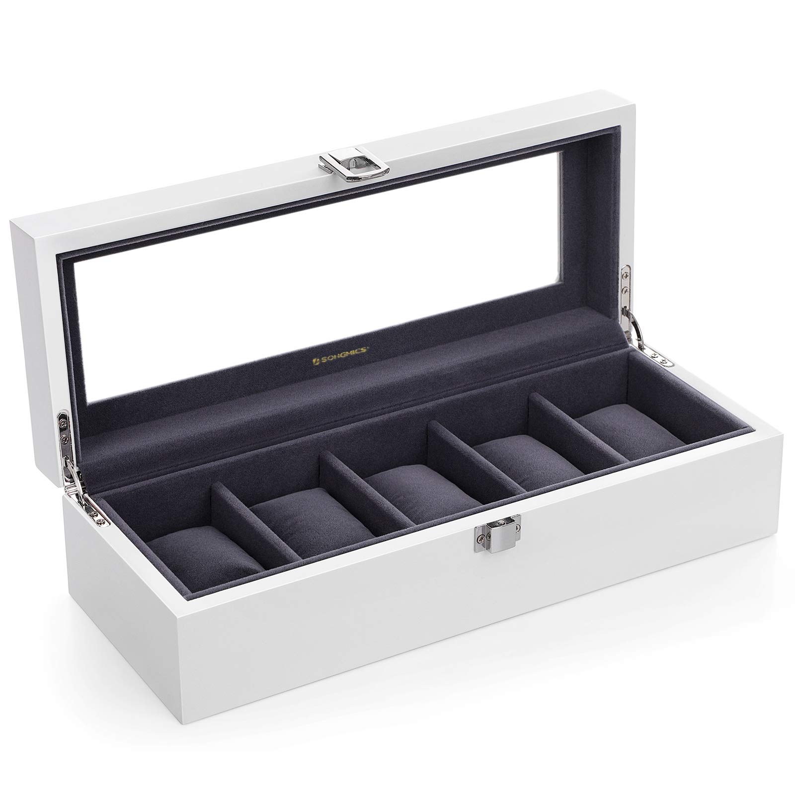 songmics-uhrenbox-jow05wt-mit-5-f-chern-glasdeckel-wei image 1