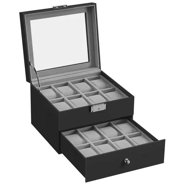 songmics-uhrenbox-mit-glasdeckel-2-ebenen-f-r-16-uhren image 1