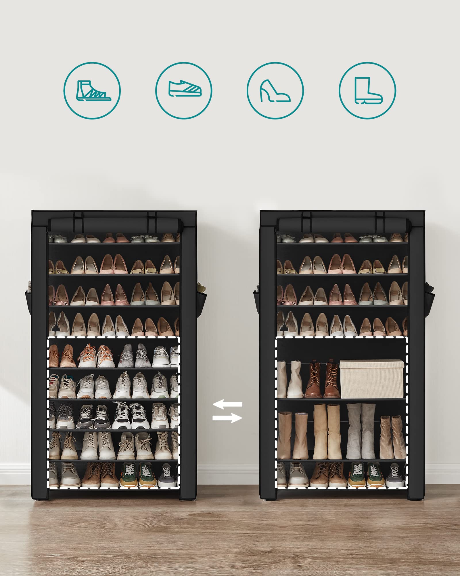 songmics-schuhregal-10-ebenen-28x88x160-cm-schwarz-rxj36hv1-schuhschrank-staubdi image 4
