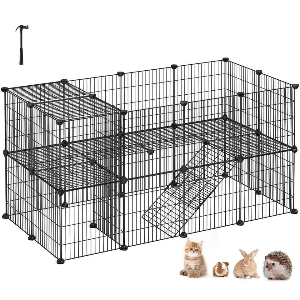 songmics-lpi02h-kleintiergehege-modular-2-ebenen-143-x-73-x-71-cm-schwarz image 1