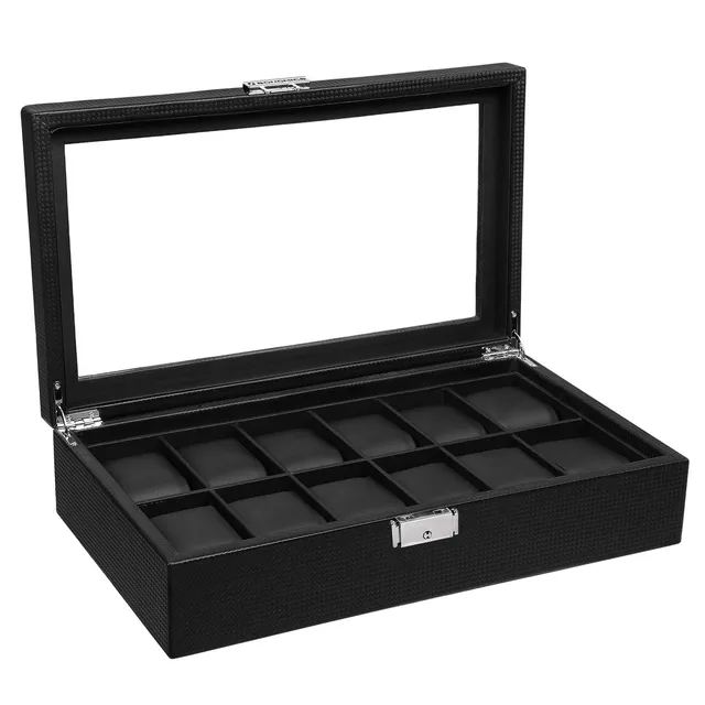 songmics-uhrenbox-12-f-cher-mit-glasdeckel-schwarz-jwb302h image 1