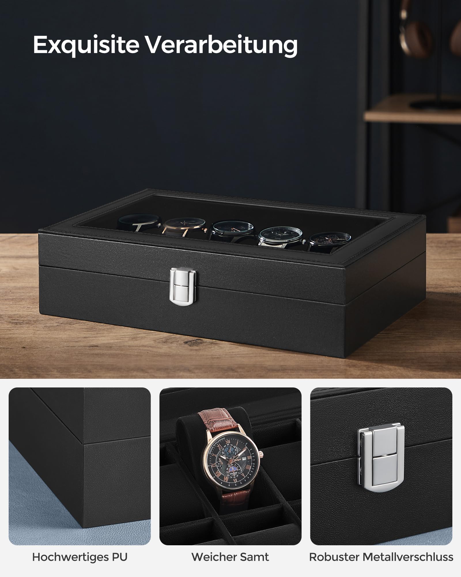 songmics-uhrenbox-jwb12b-mit-12-f-chern-und-glasdeckel-schwarz image 3