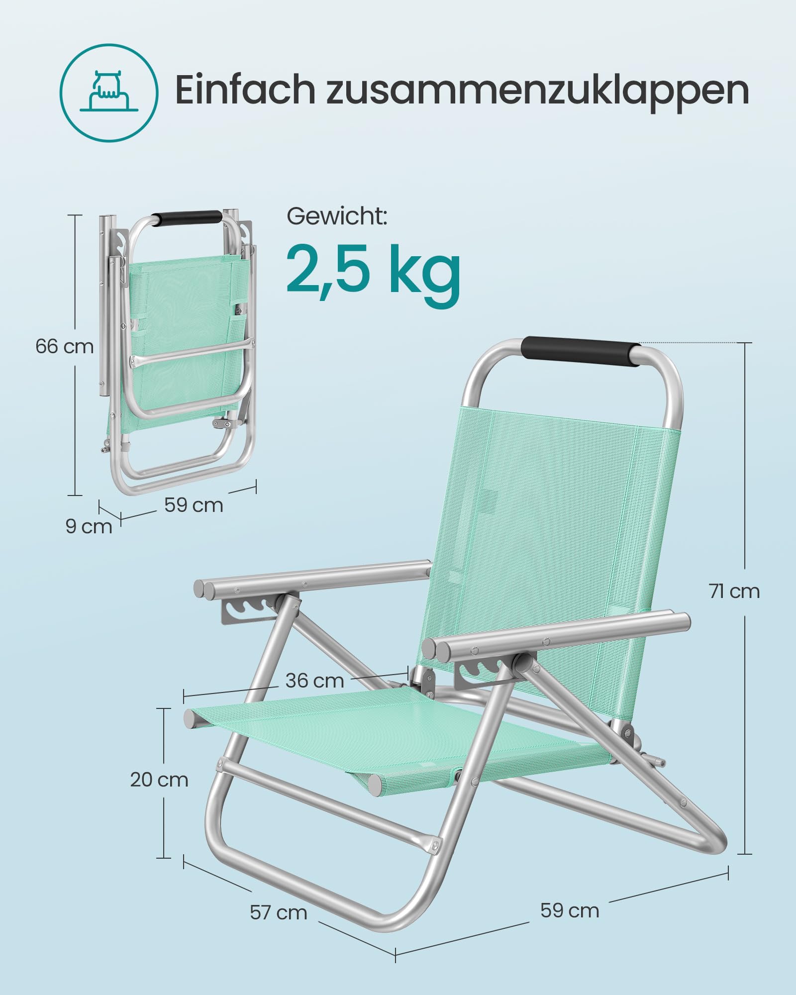 songmics-strandstuhl-klappstuhl-mit-4-stufig-verstellbarer-r-ckenlehne-und-armle-4 image 2