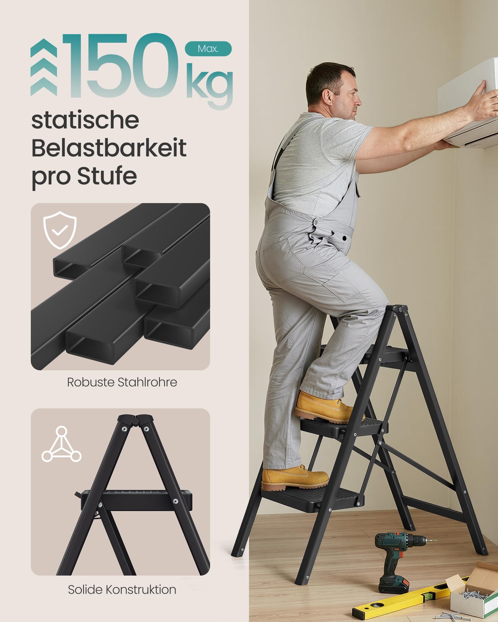 songmics-trittleiter-3-stufen-stahl-bis-150-kg-schwarz image 3
