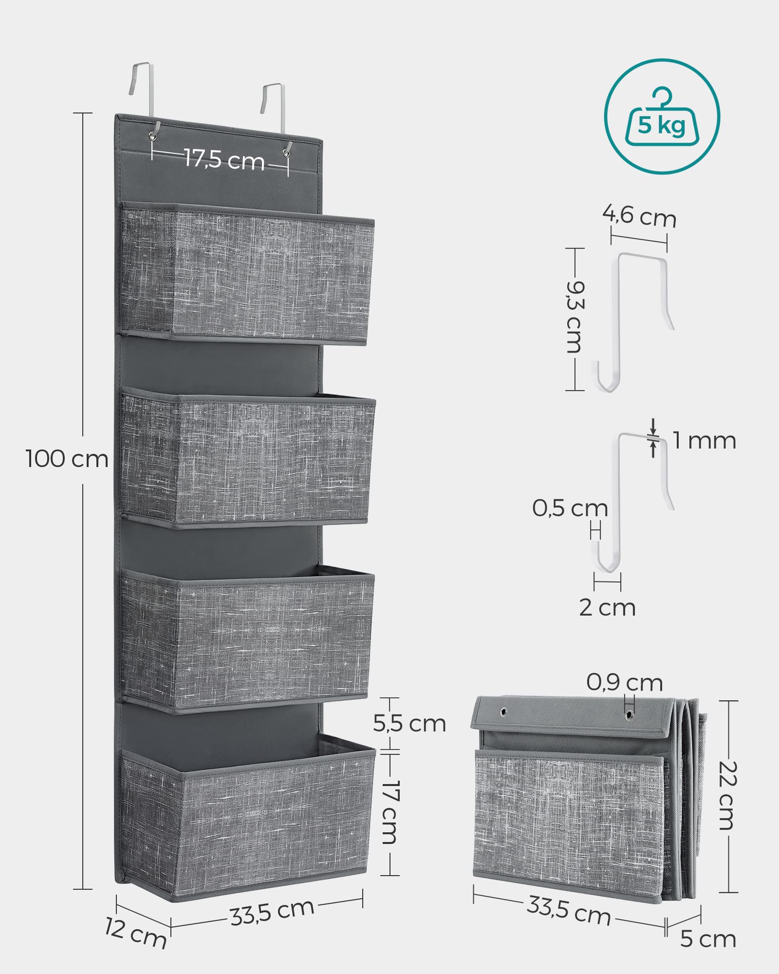 songmics-rdh004g11-h-ngeorganizer-4-taschen-12x33-5x100-cm-grau-meliert image 3
