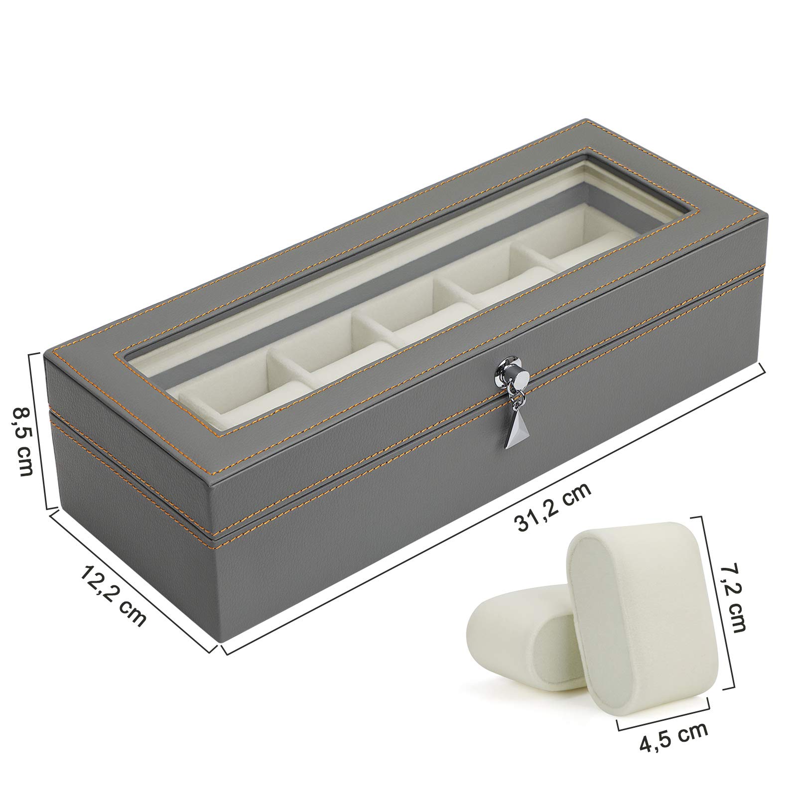 songmics-uhrenbox-jwb013gy-grau-uhrenkasten-mit-glasdeckel-f-r-6-uhren image 7