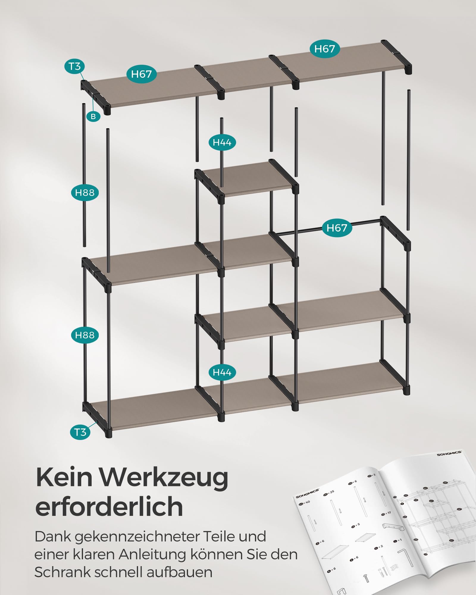 songmics-kleiderschrank-offen-182-cm-garderobe-metall-taupe-ryg037r02 image 7