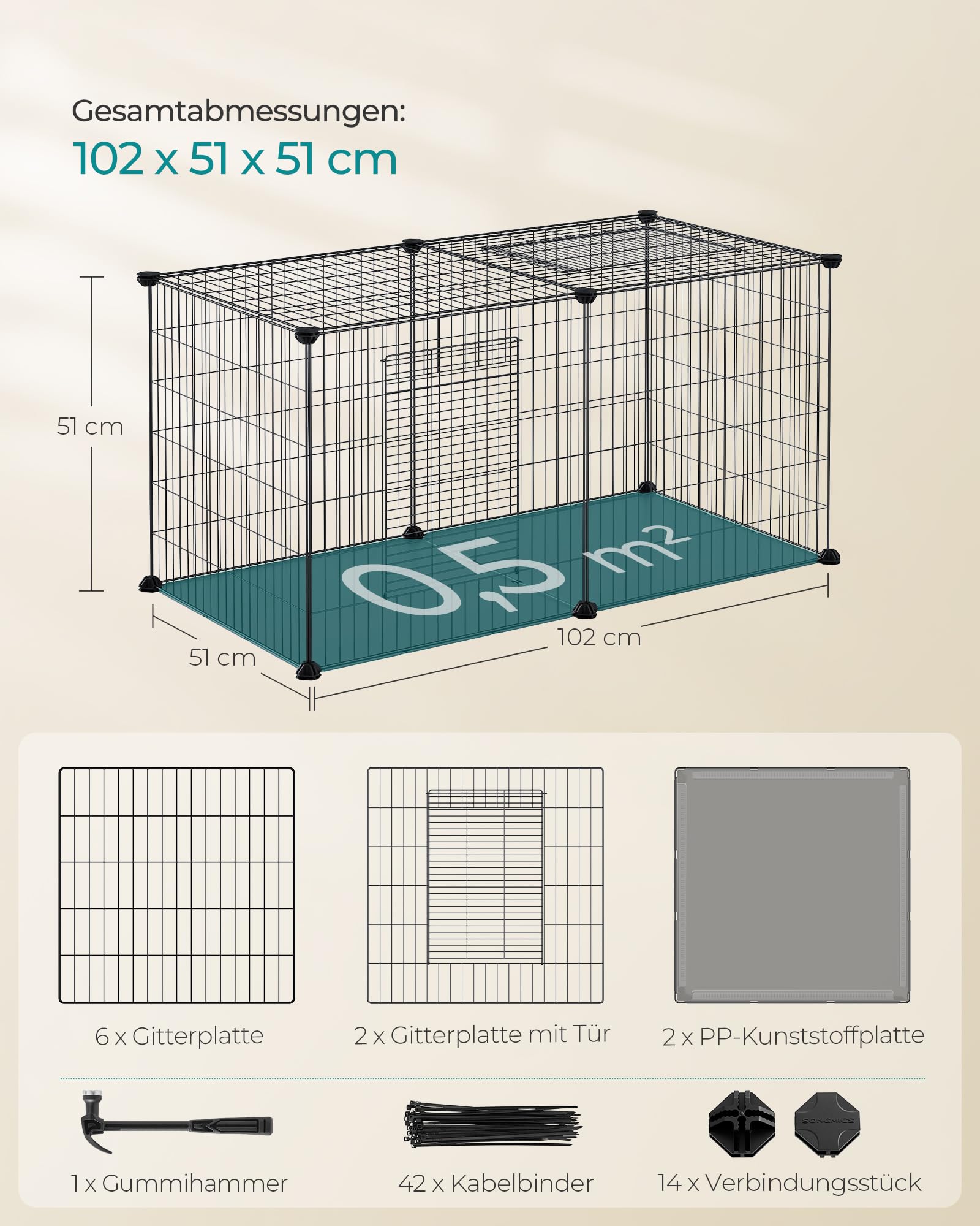 songmics-lpi010b01-kleintierk-fig-xl-laufstall-102-x-51-x-51-cm-schwarz image 6