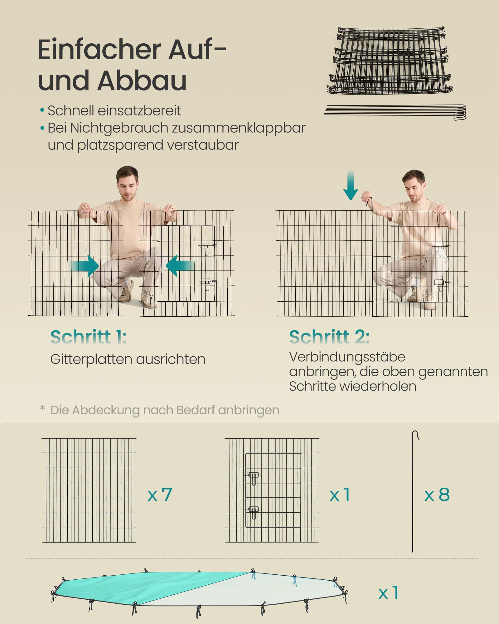 songmics-kleintiergehege-freilaufgehege-mit-abdeckung-8-gitterplatten image 5