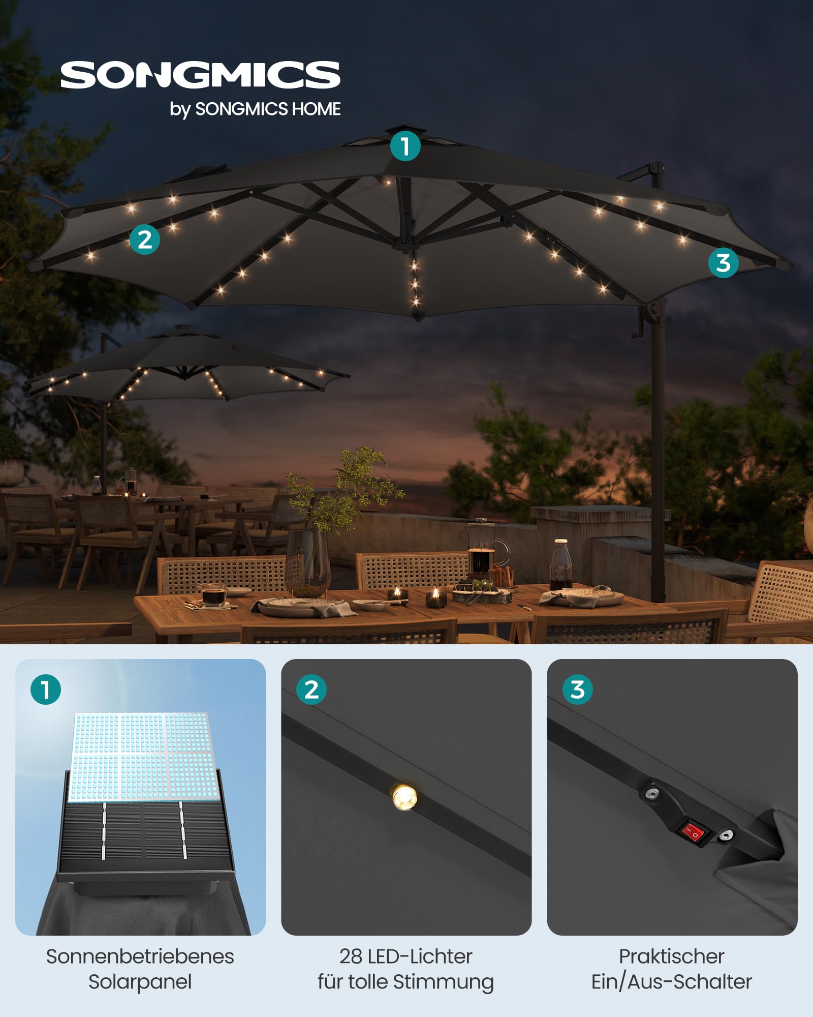 songmics-ampelschirm-300-cm-mit-28-solar-led-upf-50-grau image 2