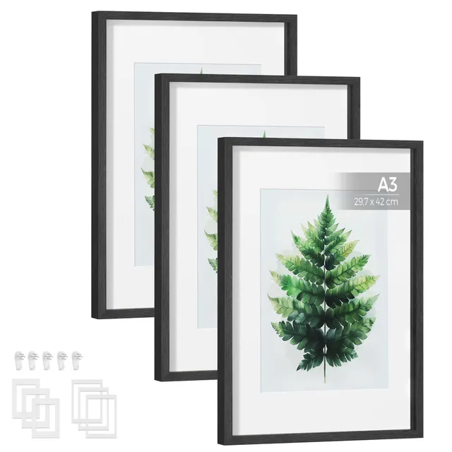songmics-bilderrahmen-rpf064b01-3er-set-aschschwarz-glas image 1