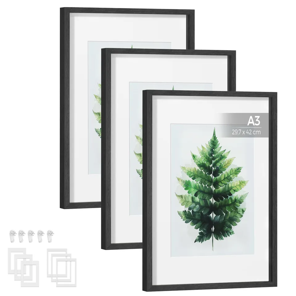 songmics-bilderrahmen-rpf064b01-3er-set-aschschwarz-glas image 1