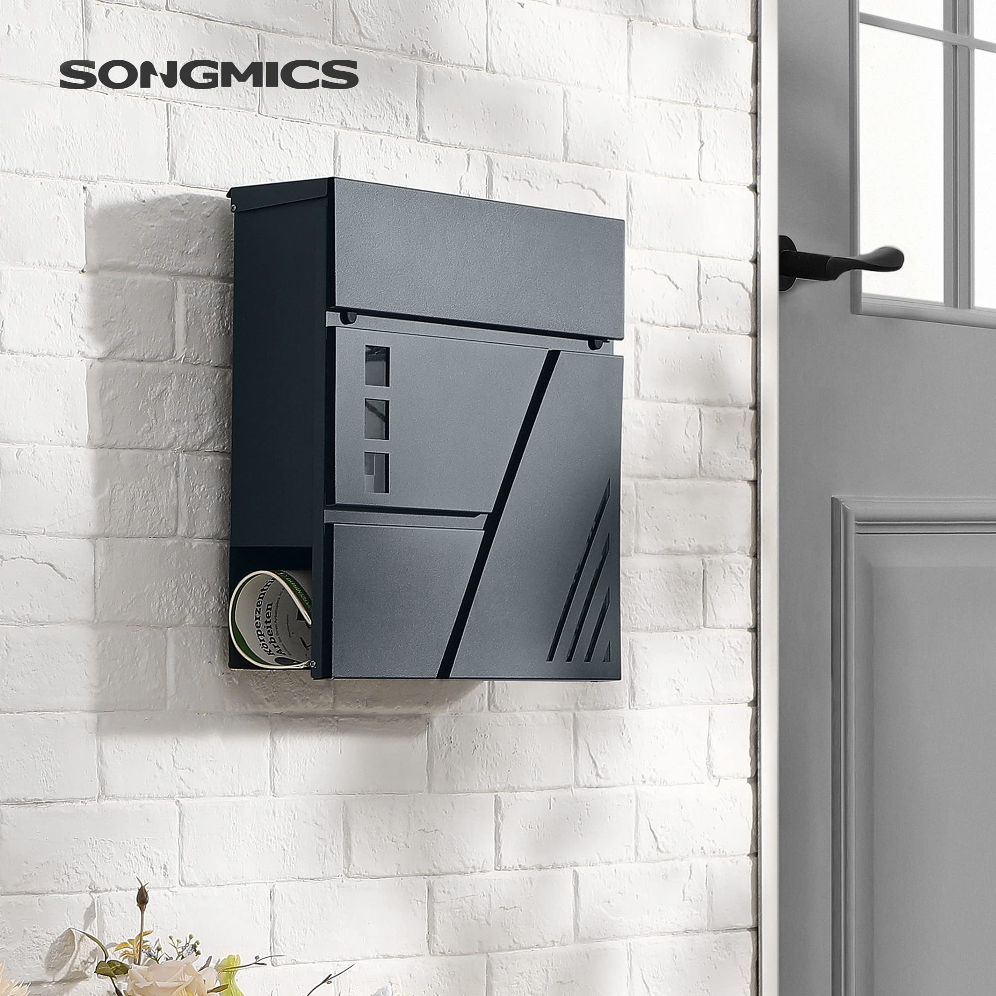 songmics-wandbriefkasten-mit-sichtfenster-und-zeitungsfach-anthrazit image 2