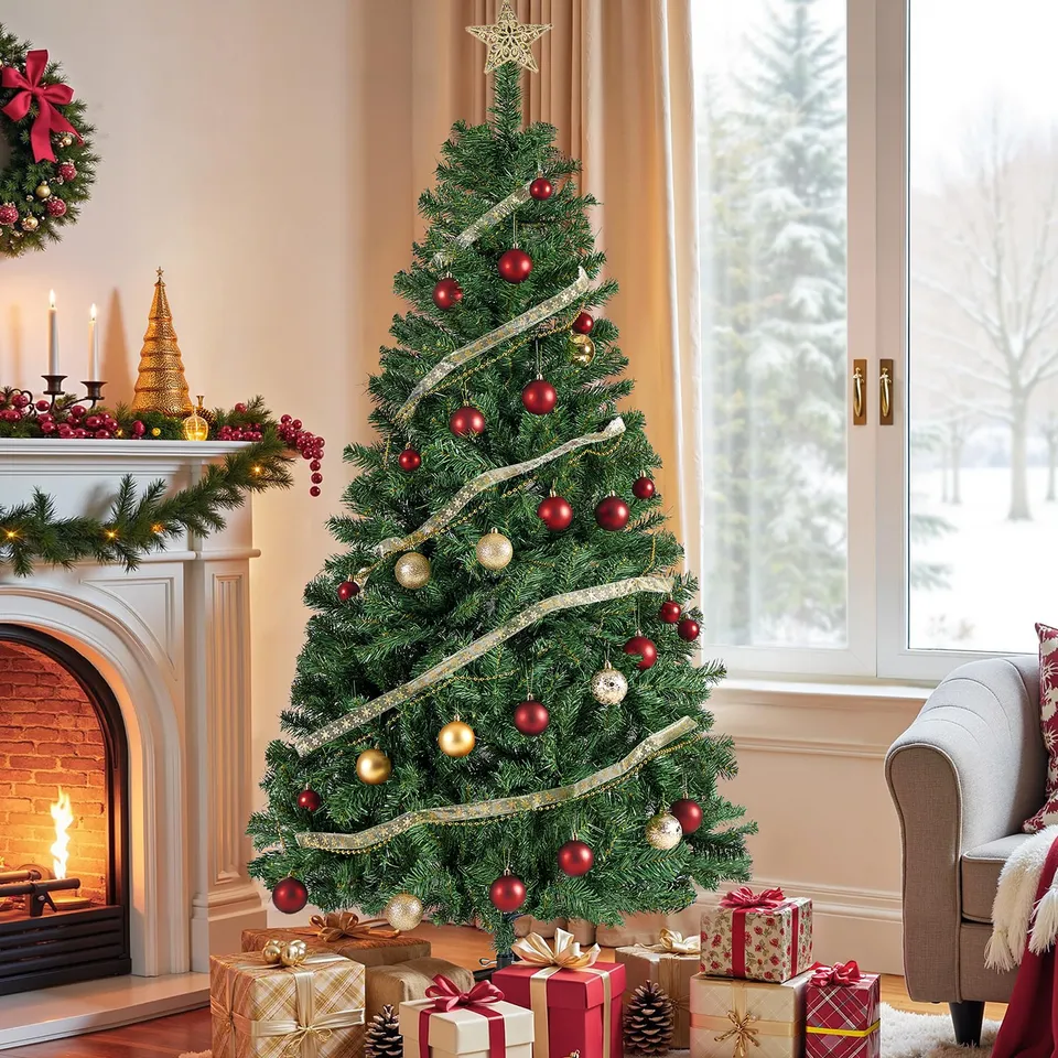 songmics-k-nstlicher-weihnachtsbaum-180-cm-tannenbaum-mit-kugeln-pvc-metallst-nd image 1