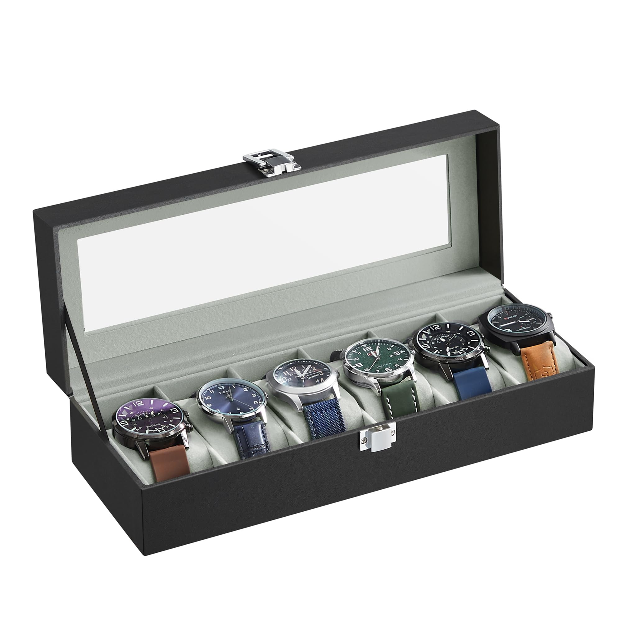 songmics-uhrenbox-mit-6-f-chern-glasdeckel-schwarz-jwb06bk image 1