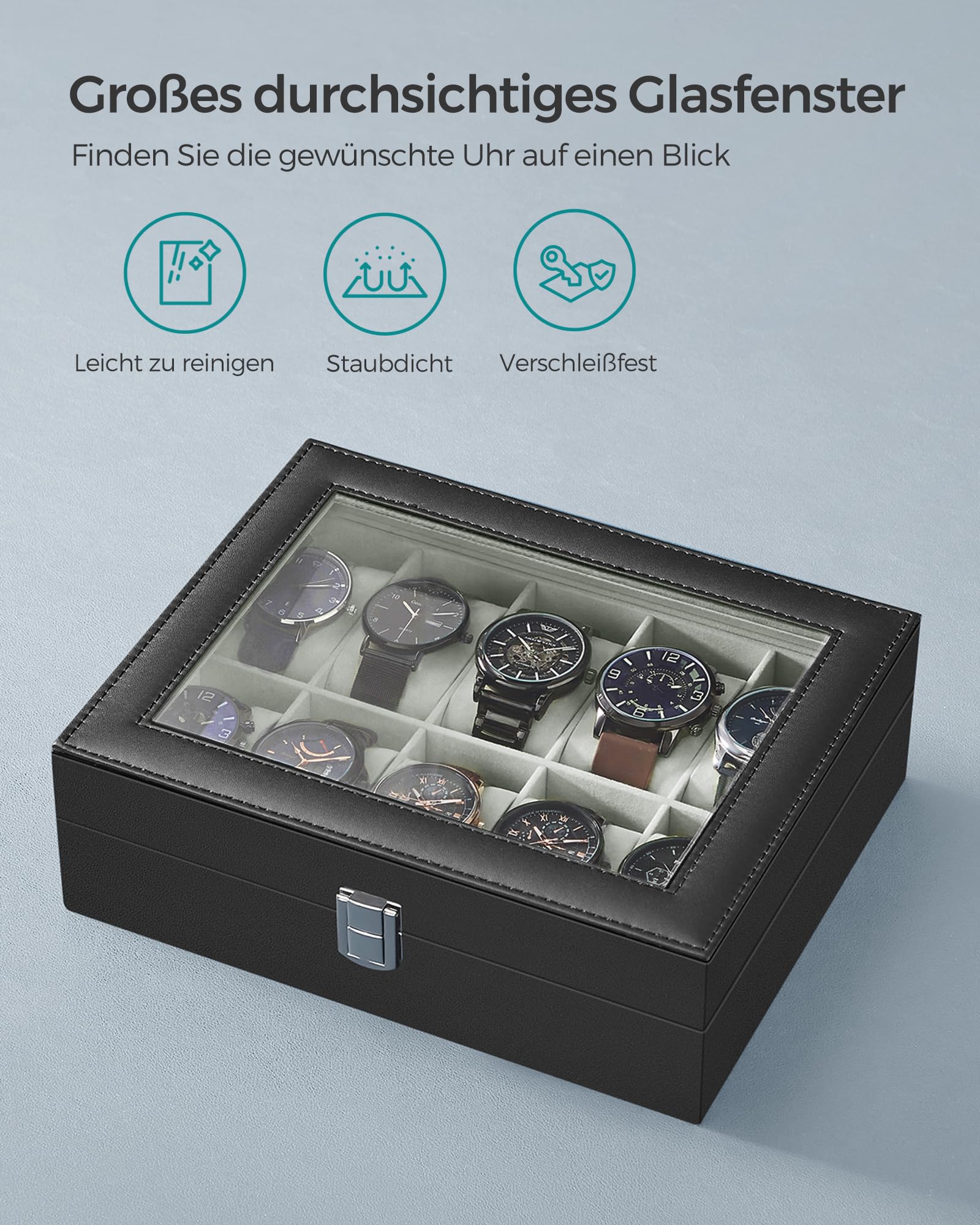 songmics-jwb010bk-uhrenbox-10-f-cher-mit-glasdeckel-und-samt-pu-schwarz image 4