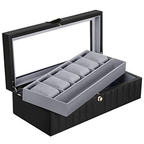 songmics-uhrenbox-f-r-6-uhren-2-ebenen-mit-glasdeckel-schwarz-jwb022bk image 8