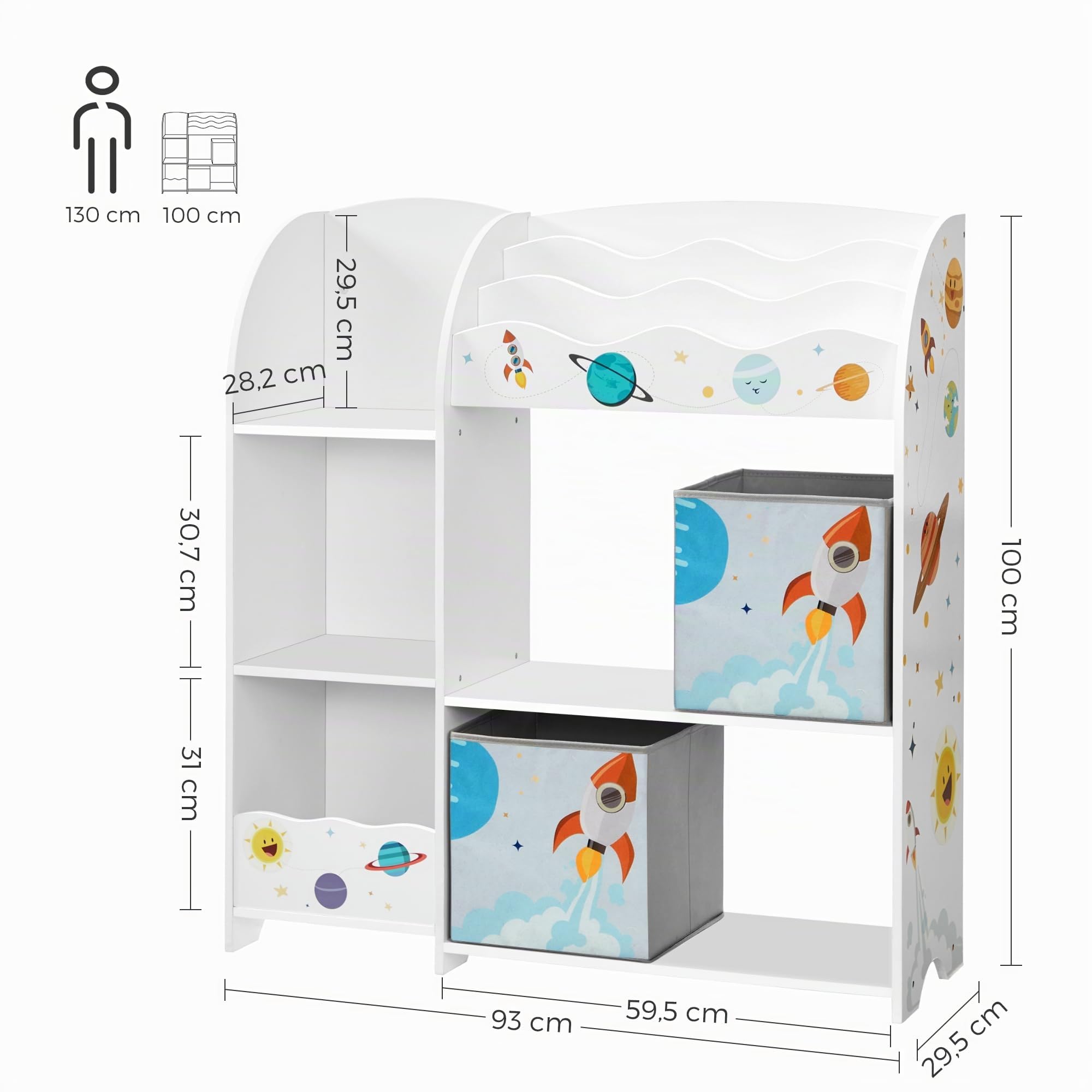 songmics-kinder-b-cherregal-spielzeugregal-mit-2-stoffboxen-wei image 5