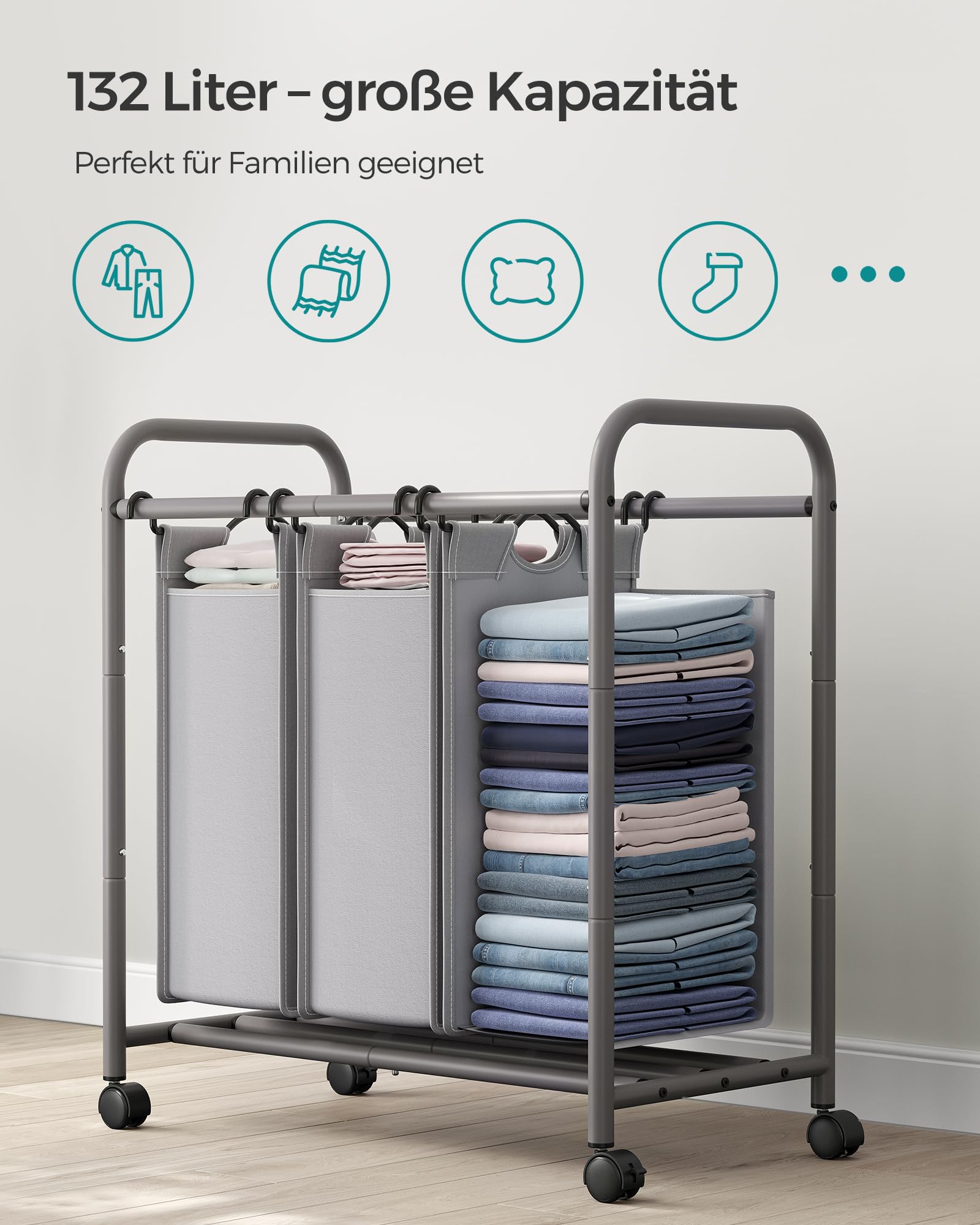 songmics-lsf003gs-w-schekorb-3-f-cher-mit-rollen-132-liter-grau image 3