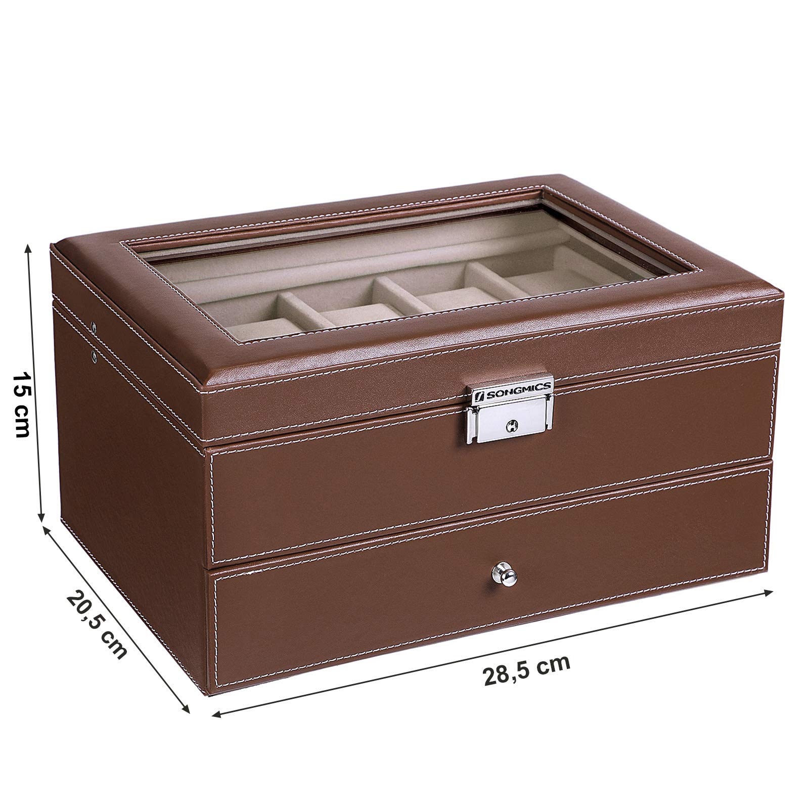songmics-uhrenbox-f-r-10-uhren-mit-glasdeckel-und-schublade-braun-jwb007 image 6