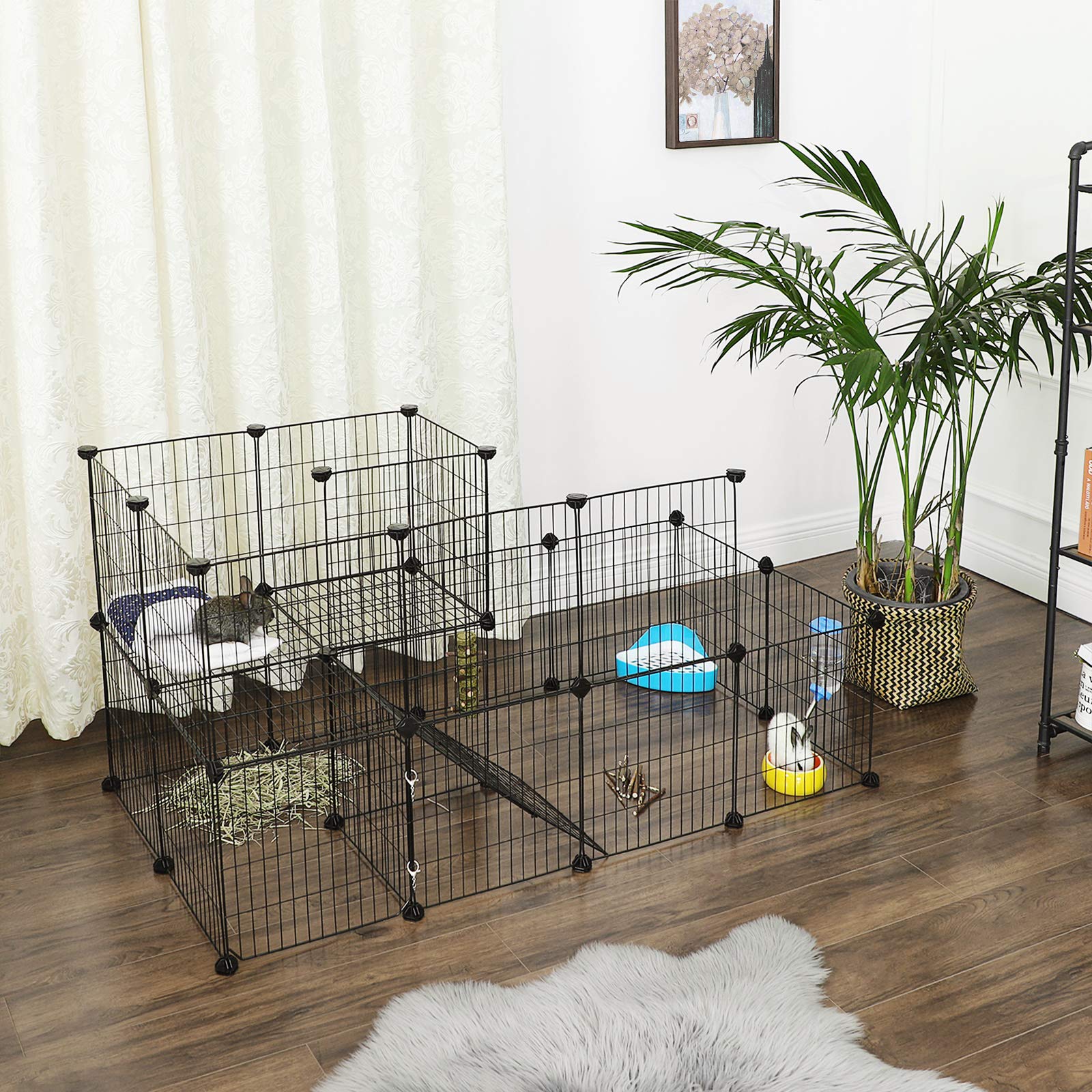 songmics-lpi06h-gehege-2-ebenen-modular-143-x-73-x-71-cm-schwarz image 3