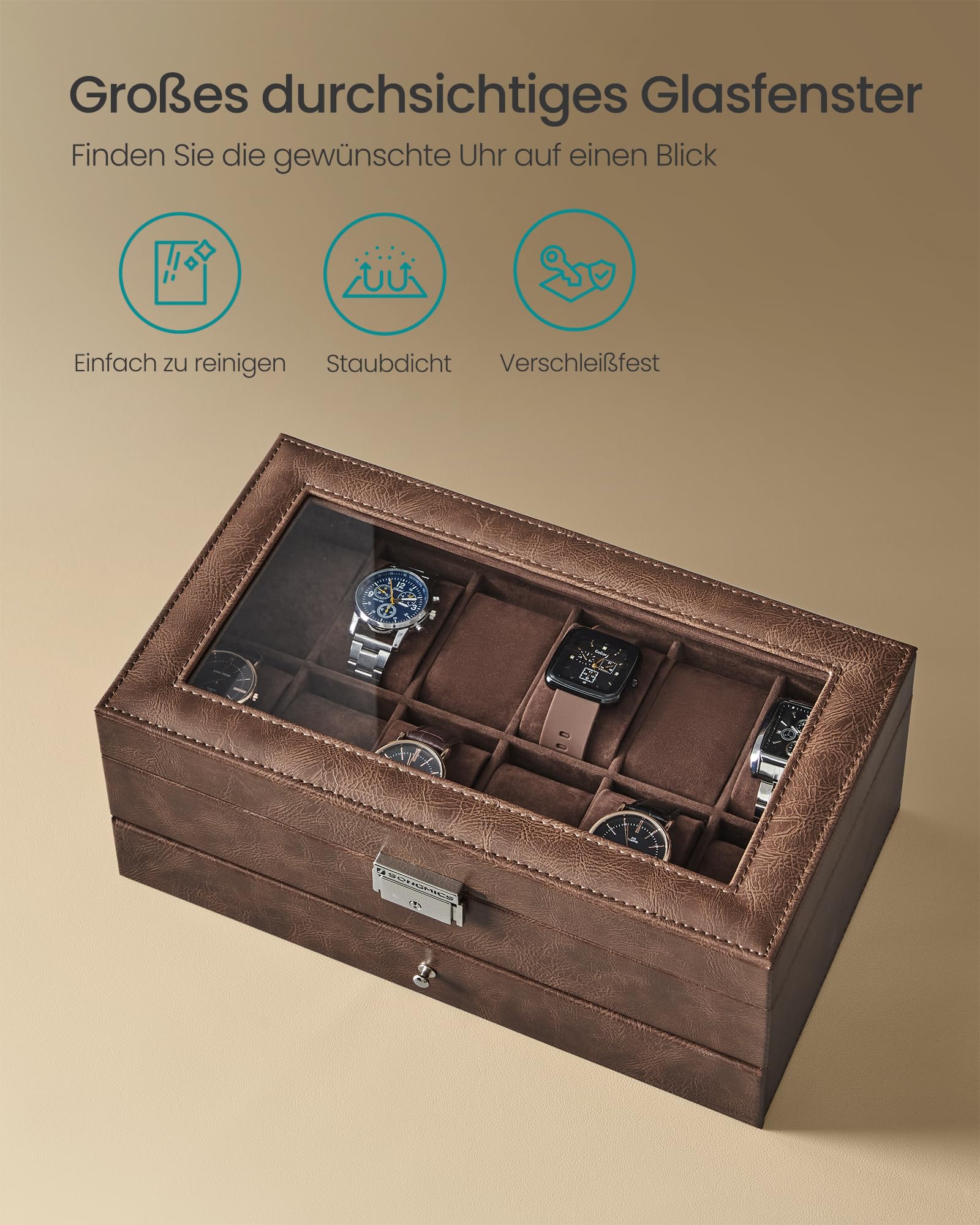 songmics-uhrenbox-12-uhren-mit-glasdeckel-braun-jwb012k01 image 3