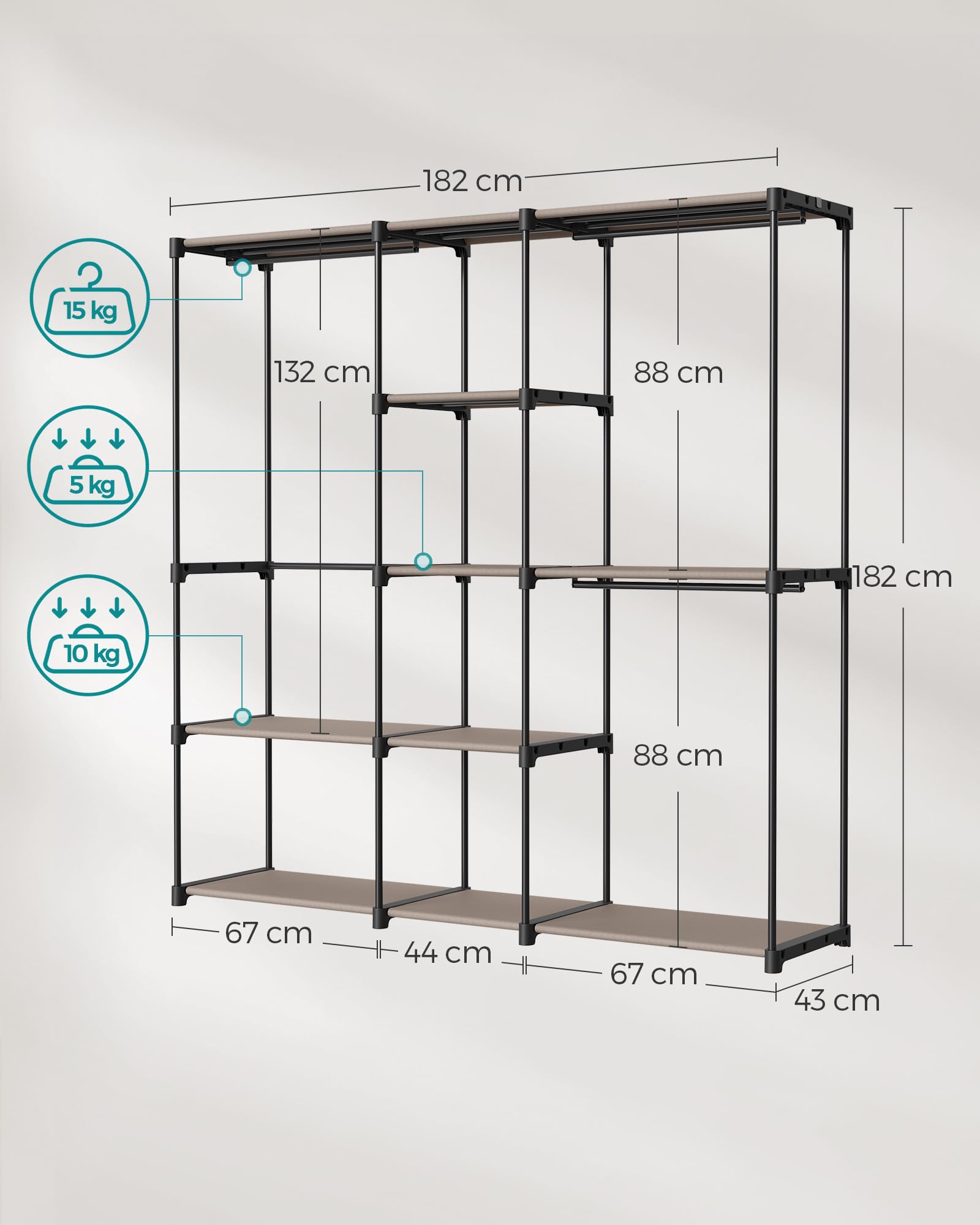 songmics-kleiderschrank-offen-182-cm-garderobe-metall-taupe-ryg037r02 image 6