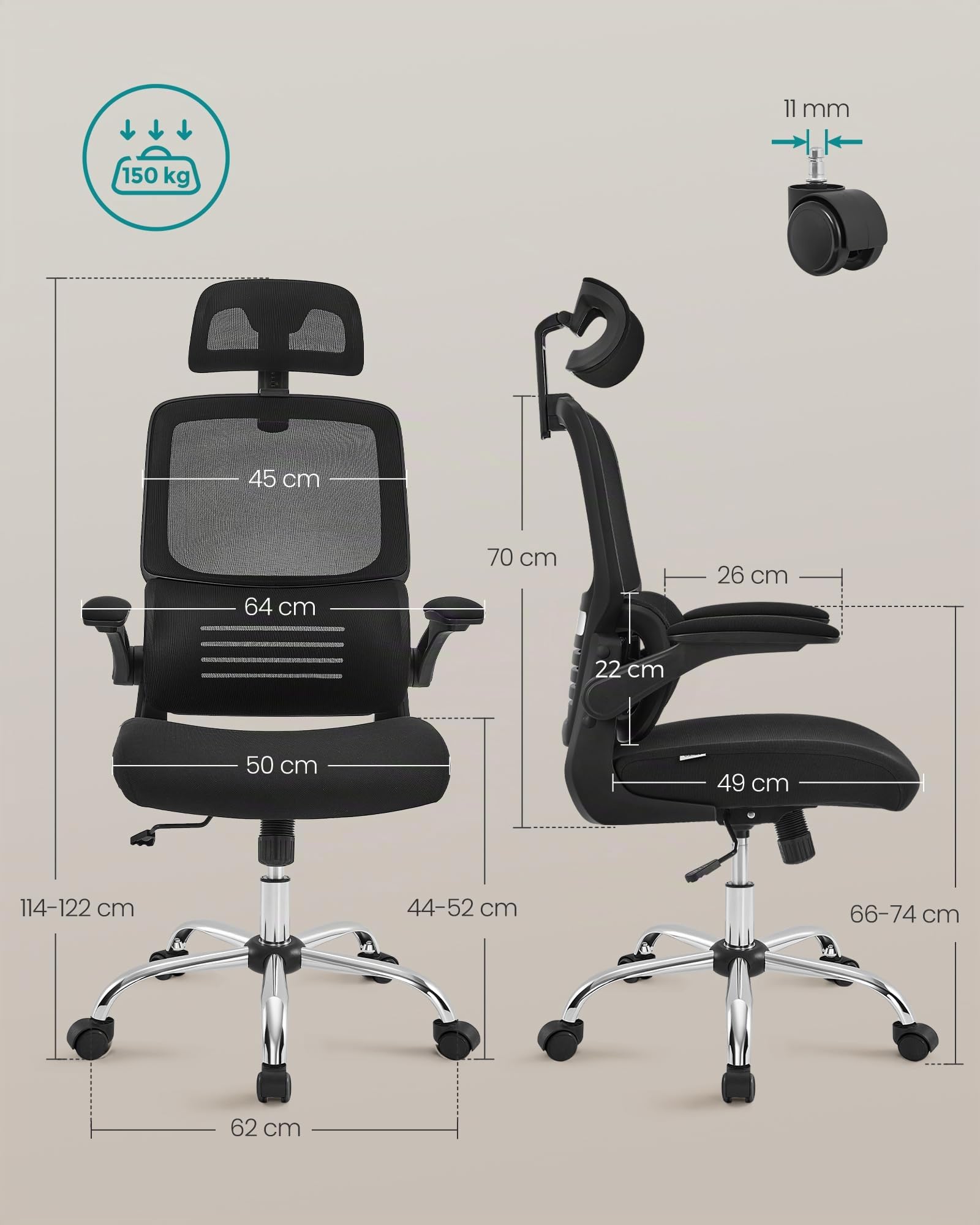 songmics-b-rostuhl-ergonomisch-obn040b01-netzstuhl-tintenschwarz-mit-kopfst-tze image 3