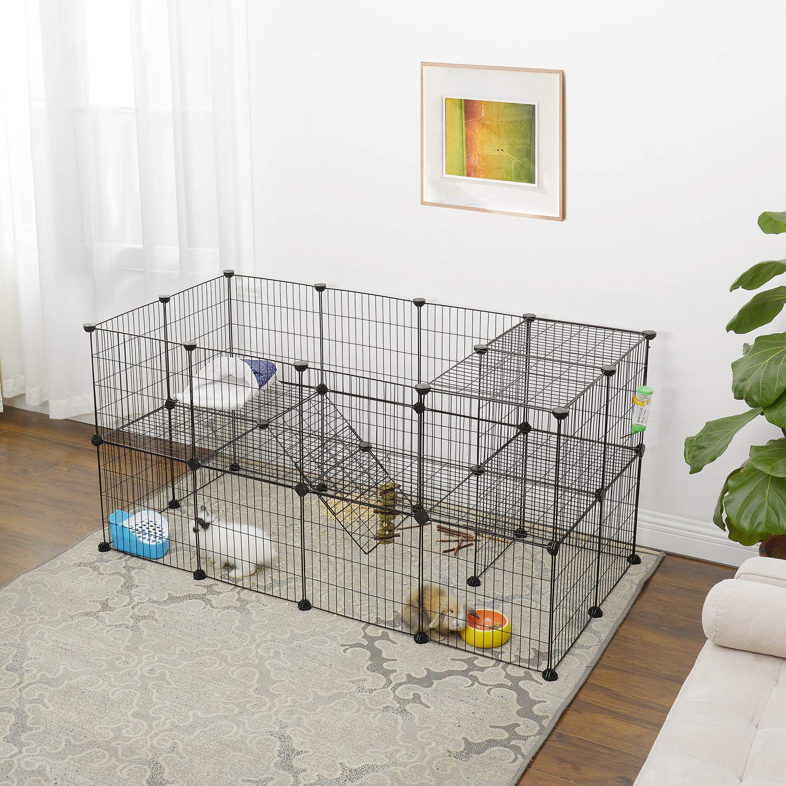 songmics-lpi02h-kleintiergehege-modular-2-ebenen-143-x-73-x-71-cm-schwarz image 2