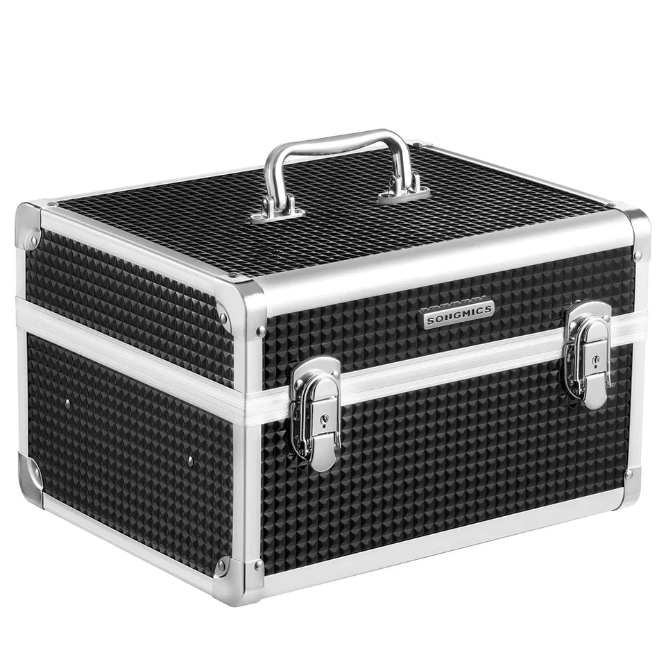 songmics-kosmetikkoffer-jbc328b01-schwarz-make-up-koffer-mit-tablett image 1