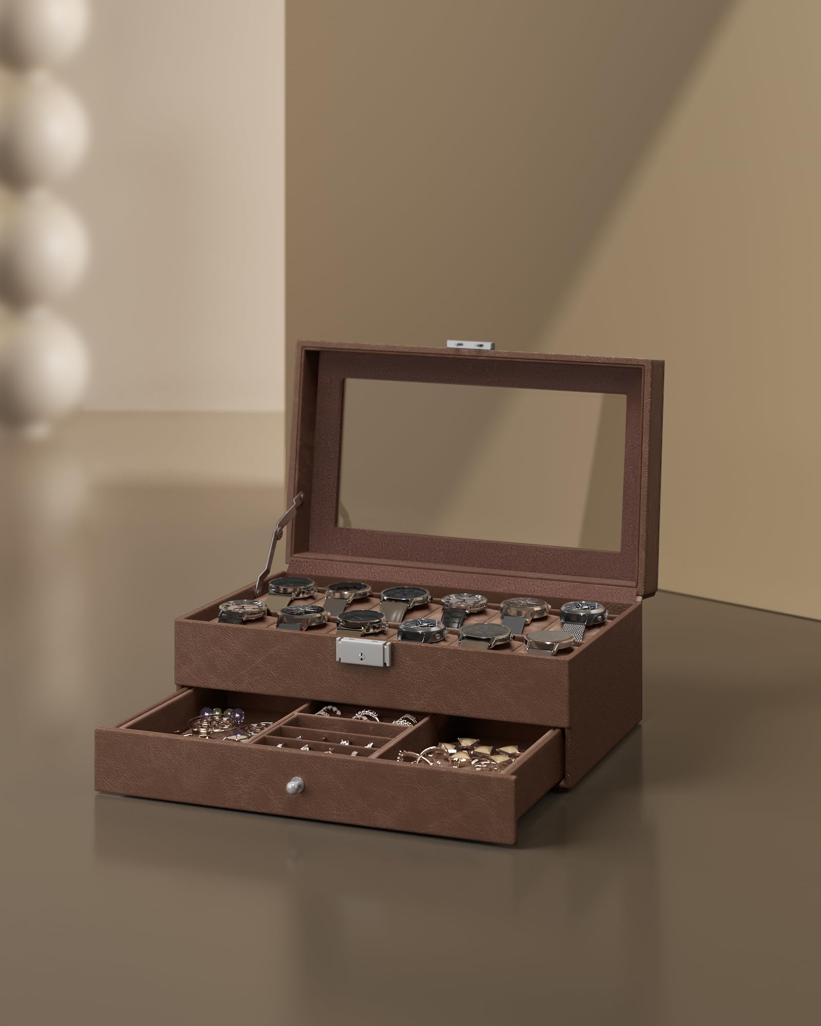 songmics-uhrenbox-12-uhren-mit-glasdeckel-braun-jwb012k01 image 8