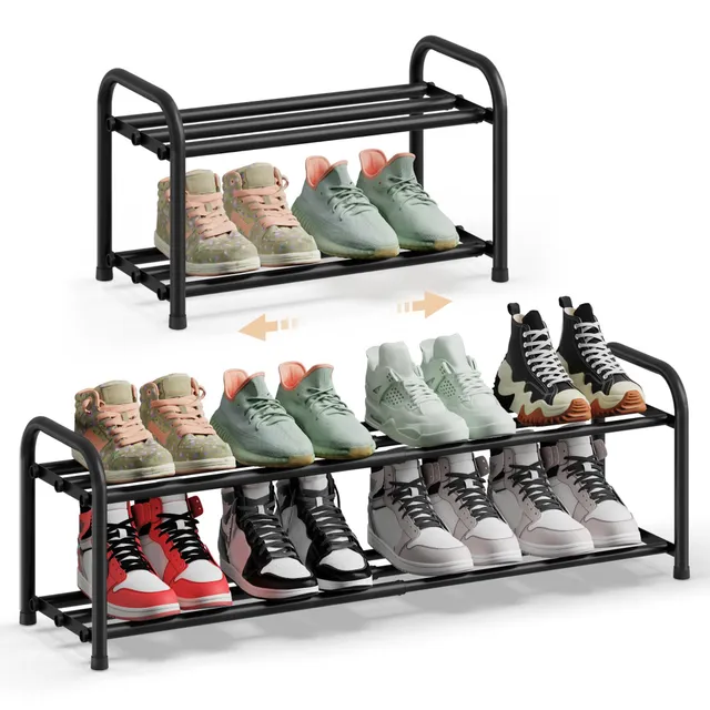 songmics-schuhregal-ausziehbar-2-ebenen-metall-tintenschwarz-lmr026bd01 image 1