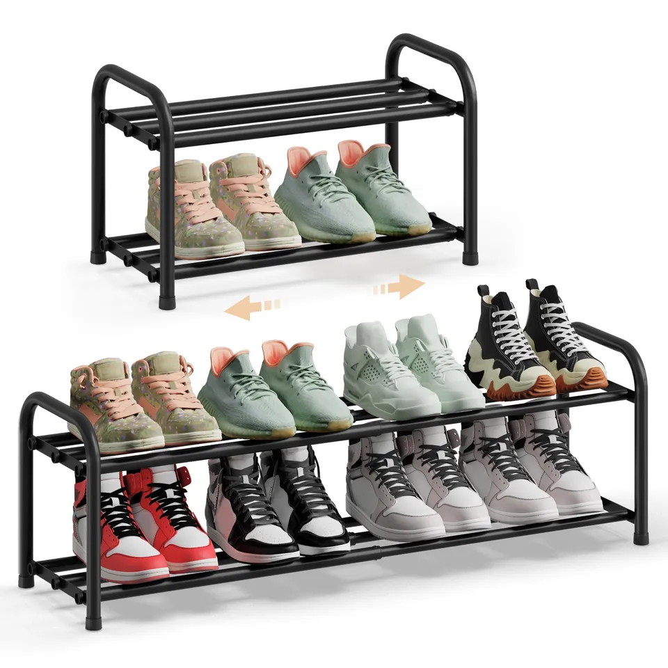 songmics-schuhregal-ausziehbar-2-ebenen-metall-tintenschwarz-lmr026bd01 image 1