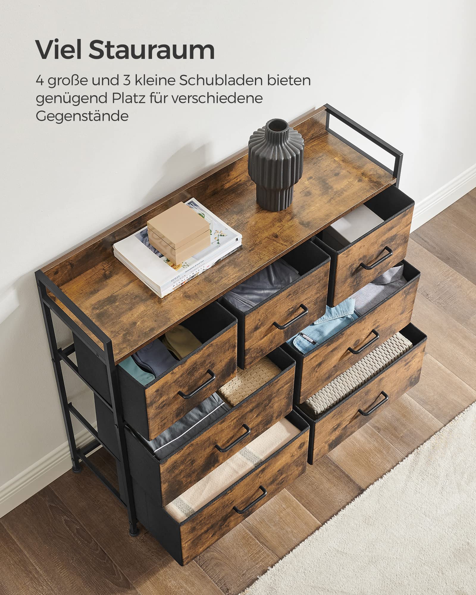 songmics-bellah-lts137bh01-kommode-7-stoffschubladen-vintagebraun-schwarz image 4