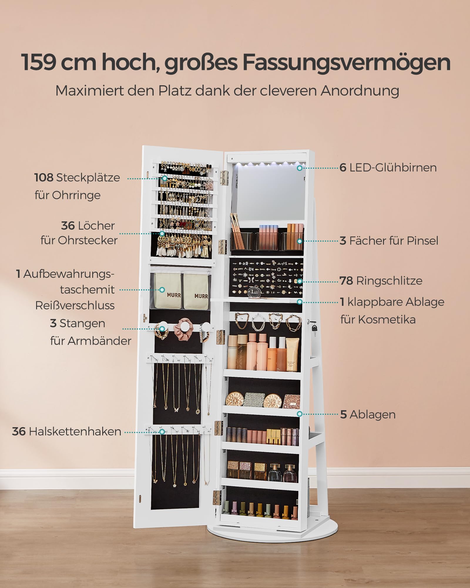 songmics-schmuckschrank-mit-led-spiegel-abschlie-bar-wolkenwei-jjc008w03 image 5